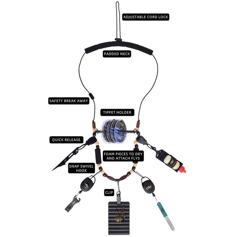 SF Fly Fishing Lanyard Necklace Unloaded Black Adjustable Tool Holder with Foam Neck Strap Horizontal Tippet Bar Quick Release for Fishing Accessories Black-Only Lanyard - BeesActive Australia