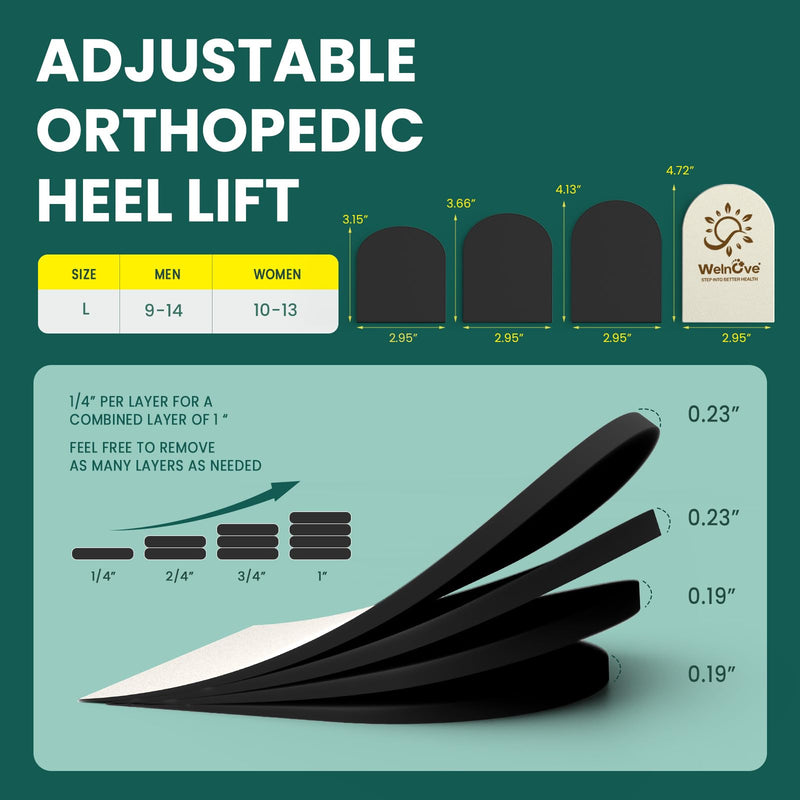 Adjustable Heel Lifts for Shoes, Welnove 4-Layer 1/4" Orthopedic Height Increase Insoles for Achilles Tendonitis, Heel Pain, Leg Length Discrepancy, Plantar Fasciitis, Shoe Insert 1/2" 3/4" 1"(1 Pair) - BeesActive Australia