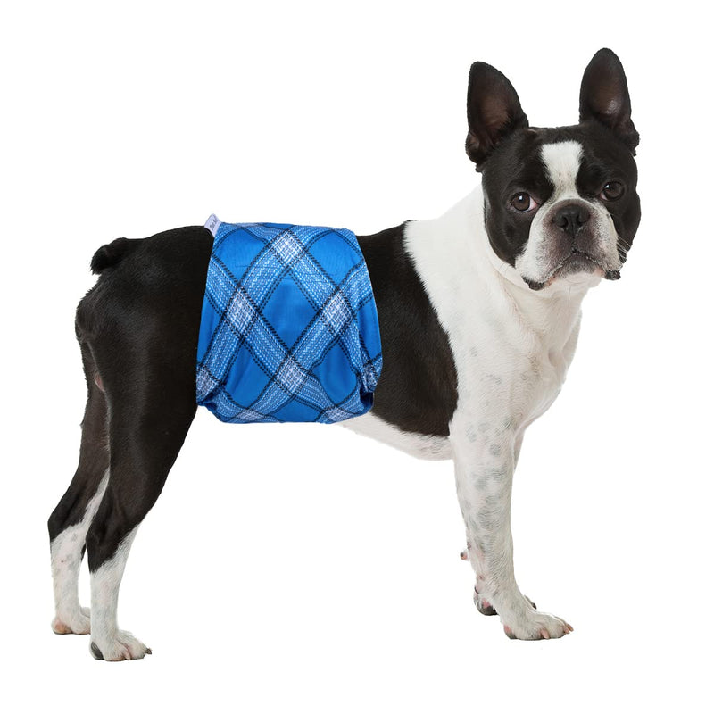 Pet Soft Dog Belly Bands - Washable Male Dog Diapers Belly Band for Male Dogs, Reusable Male Dog Belly Wraps 3pack for Doggy Puppy(Blue Plaid, S) Blue Plaid Small (9''-12'') - BeesActive Australia