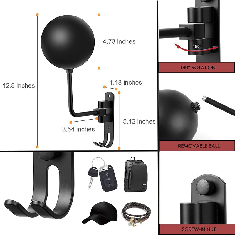 SNAGMO 180° Motorcycle Helmet Rack, Rotation Metal Helmet Holder Wall Mount, Helmet Holder Bike with 2 Hooks Helmet Hanger for Motorcycle Bike Coats, Caps, Baseballs, Rugby Helmet (Wall Mounted) - BeesActive Australia