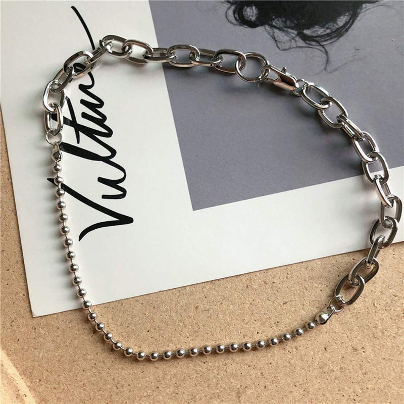 Xerling Eboys Egirls Silver Stitching Link and Beads Chain Necklace Chunky Choker Punk Hip Hop Unisex Jewelry for Men Women - BeesActive Australia