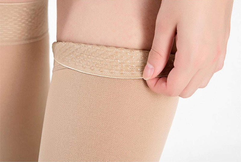 PEDIMEND Thigh High Compression Stockings for Varicose Veins (1PAIR - 2PCS) - Compression Stockings - Effective Relief from Tightness & Muscle Soreness - Promote Venous Blood Flow - Unisex (Beige) Beige - BeesActive Australia