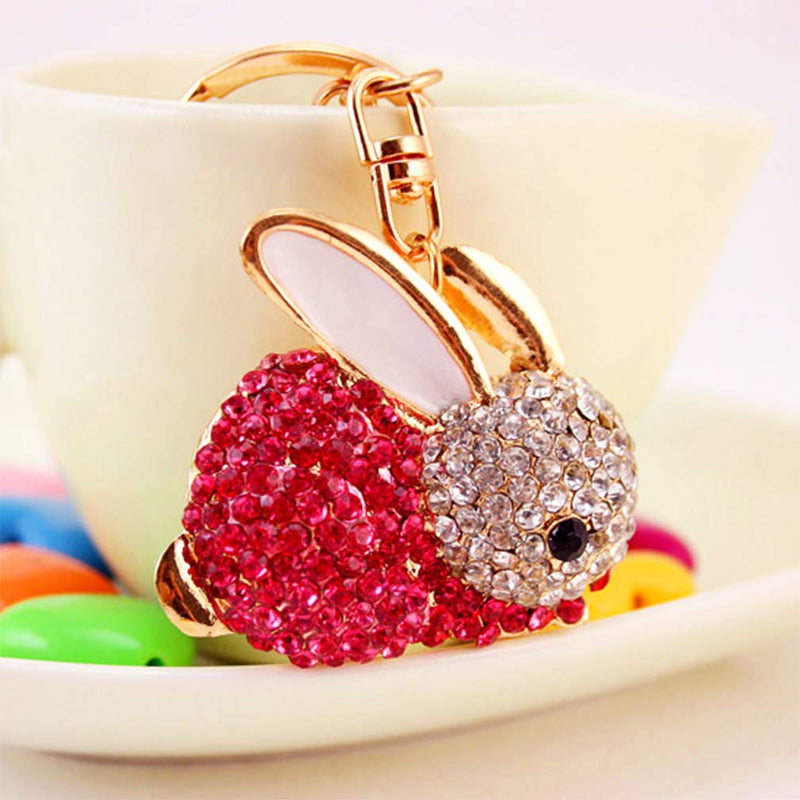 Grtdrm Cute Rabbit Shape Crystal Rhinestone Sparkling Keychain Bag Pendant Handbag Charm for Women Girls Pink - BeesActive Australia