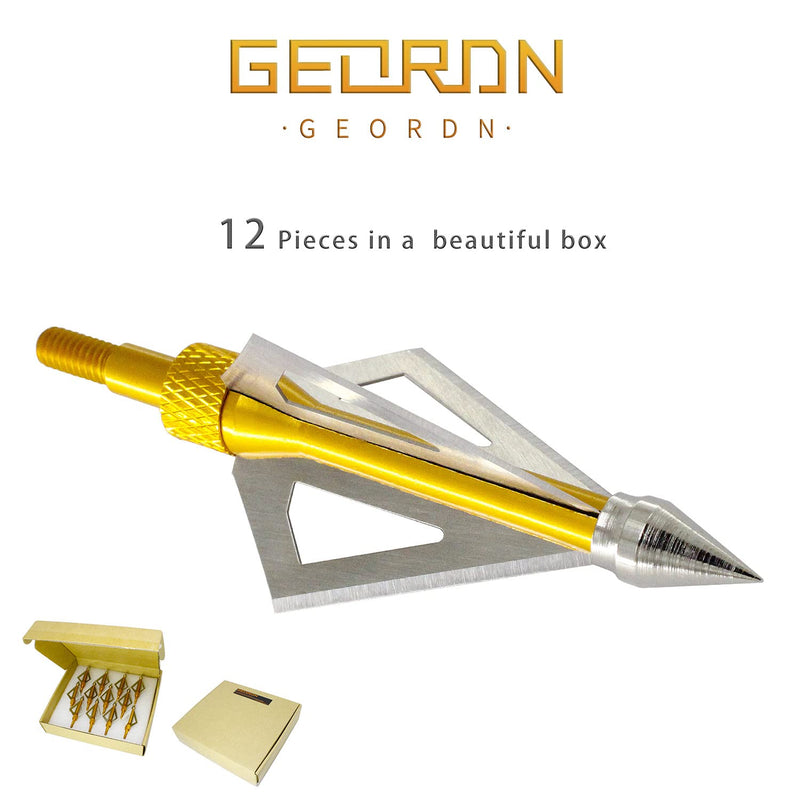Geordn Hunting Broadheads 6/12PK 3 Fixed-Blades Archery Broadheads 100/125 Grains Screw-in Arrow Heads Arrow Tips Compatible with Traditional Bows and Compound Bow 100 Grains -6PK Gold - BeesActive Australia