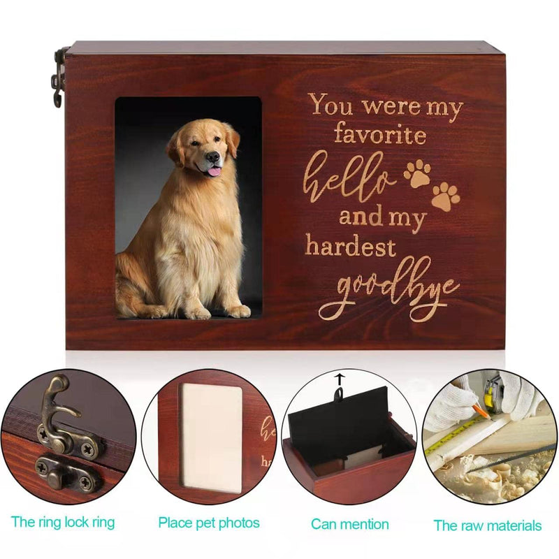 Pet Memorial Urns for Dog or Cat Ashes, Wooden Personalized Funeral Cremation Urn with Photo Frame, Memorial Keepsake Memory Box with Black Flannel as Lining, Loss Pet Memorial Remembrance Gift Large - Capacity 90 Cubic Inches - BeesActive Australia