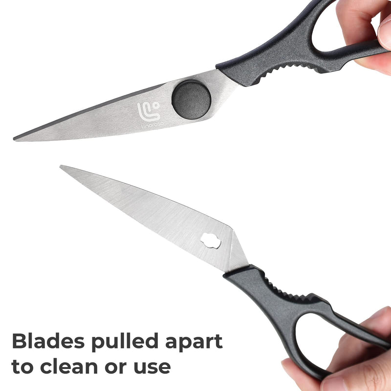 Linoroso Kitchen Shears Heavy Duty Kitchen Scissors with Magnetic Holder, Dishwasher Safe Scissors All Purpose Come Apart Blade Made with Japanese Steel 4034 for Meat/Vegetables/BBQ/Herbs, Black - BeesActive Australia