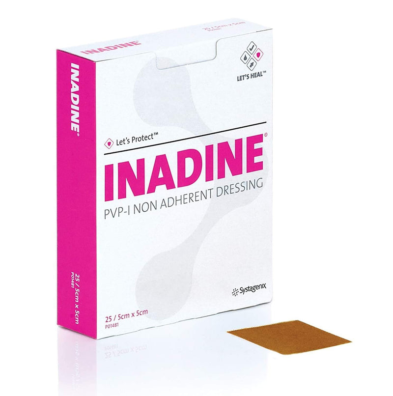 Inadine 5cm x 5cm x25 Non-Adherent Wound Dressings, Povidone-Iodine, Antimicrobial 25 Count (Pack of 1) - BeesActive Australia