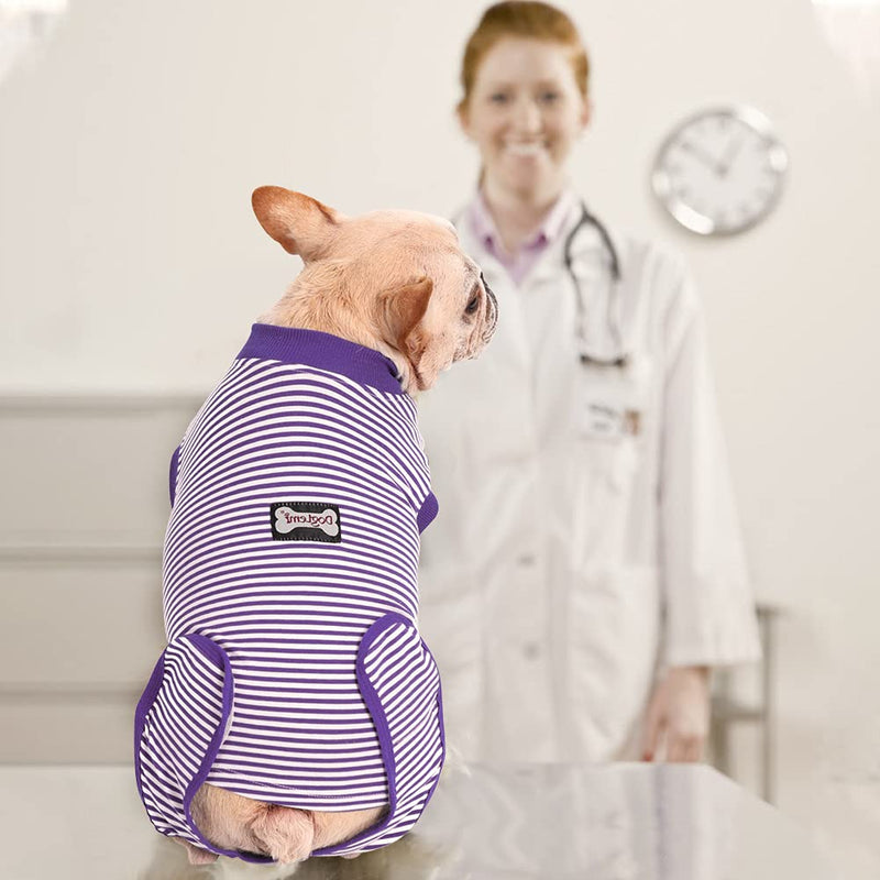 EMUST Dog Recovery Suit, After Surgery Wear for Dogs Male Female, Pet E-Collars Alternative Bandages, Professional Dog Onesie for Surgery for Abdominal Wounds X-Small Purple Strip - BeesActive Australia