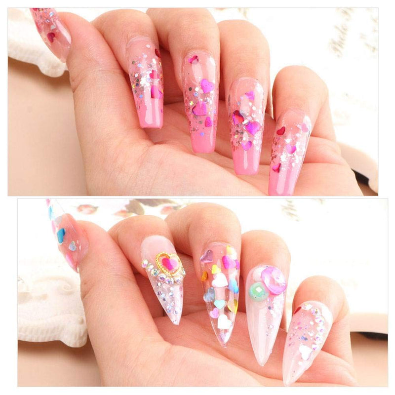 Nail Art Stickers Decals Nail Supplies Holographic Nail Polish Nail Art Decorations Accessories For Women Girls Shining Lovely Hearts Butterfly Sequins 12 Grids/Set (Heart) - BeesActive Australia