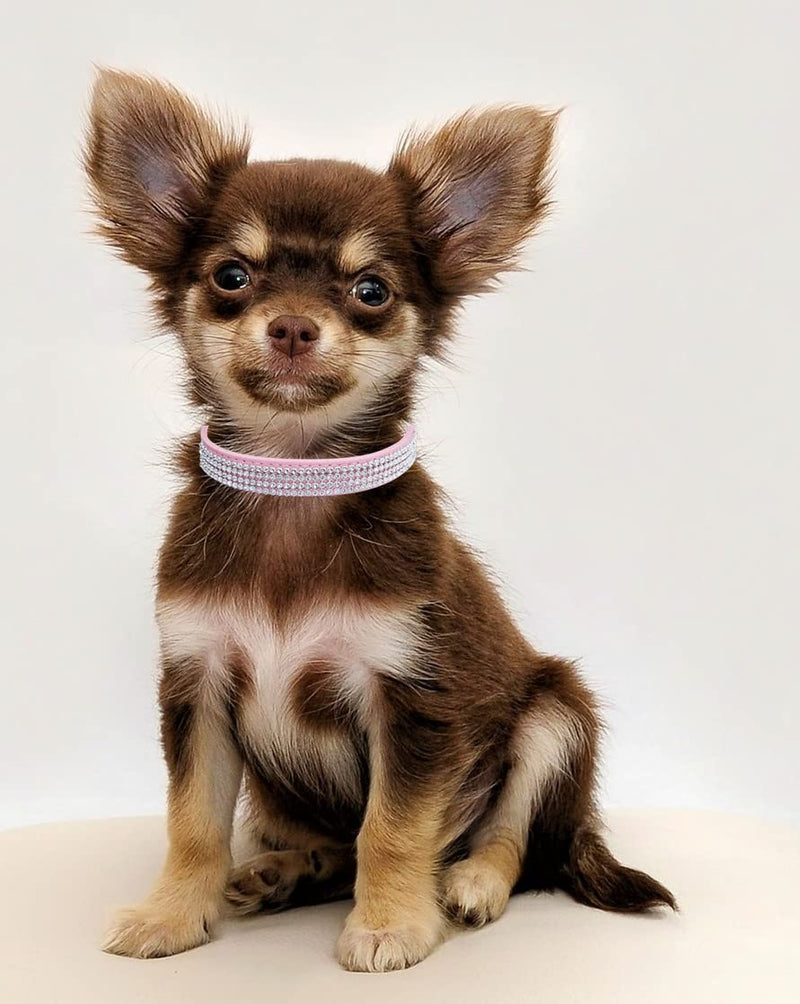 THAIN Rhinestones Dog Cat Collar Bling Diamond with Rhinestone Crown Decoration for Small Medium Large Dogs S(Length 10"-13") Pink - BeesActive Australia