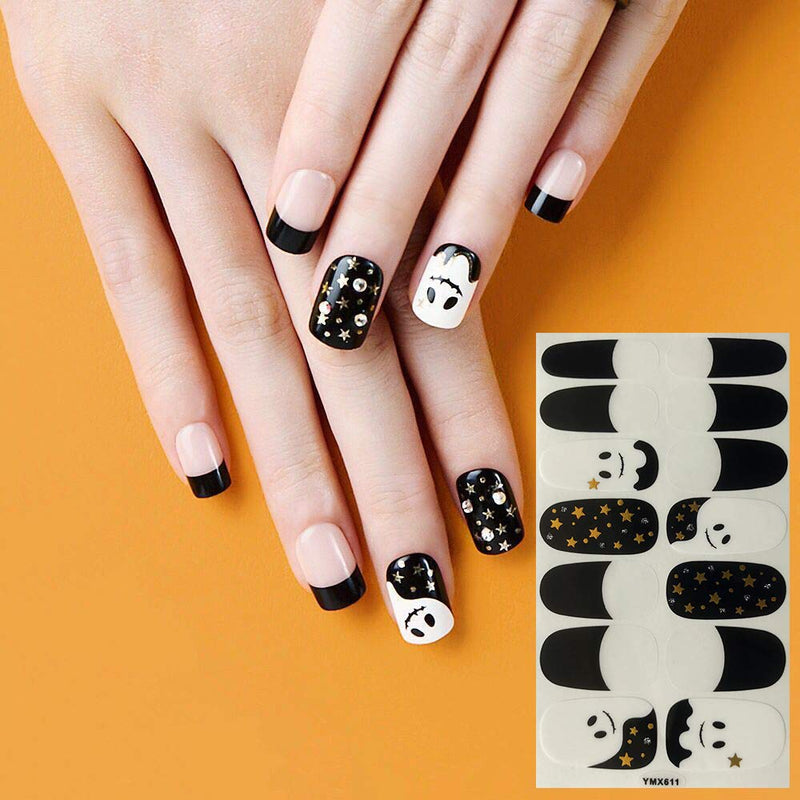 SILPECWEE 8 Sheets Adhesive Nail Wraps Stickers Strips and 1Pc Nail File Nail Polish Decals Tips Halloween Manicure Design for Women NO2 - BeesActive Australia