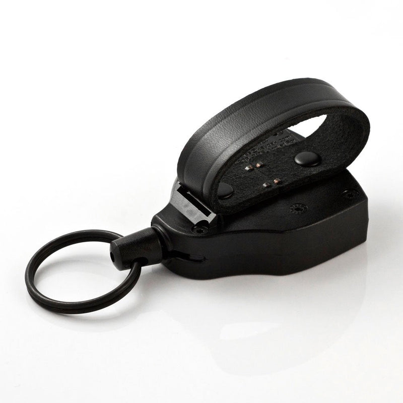 KEY-BAK SUPER48 Locking Retractable Keychain, Durable Polycarbonate Case, Leather Belt Loop, and Oversized Split Ring, Black 48" Kevlar Cord / 8 oz. Force - BeesActive Australia