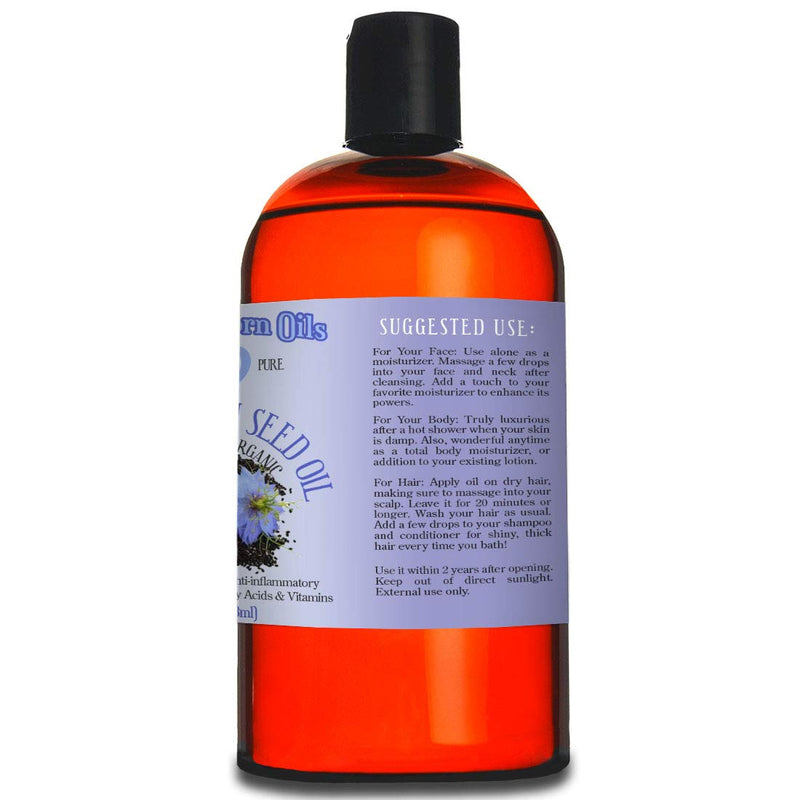 16oz Black Seed Oil, aka Black Cumin, 100% Pure and Natural, Cold Pressed, Unrefined, Organic, For Luxuriously Soft Skin and Hair - Includes Pump & Flip Cap - BeesActive Australia