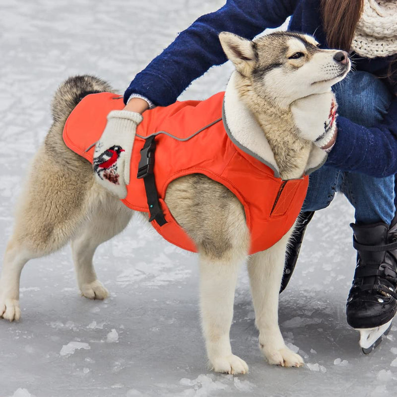 EMUST Dog Winter Coat, Thick Waterproof Dog Winter Jacket, Warm Fleece Cold Weather Dog Coat Pet Apparel for Small Medium Large Dogs with Furry Collar(S-3XL) Orange - BeesActive Australia