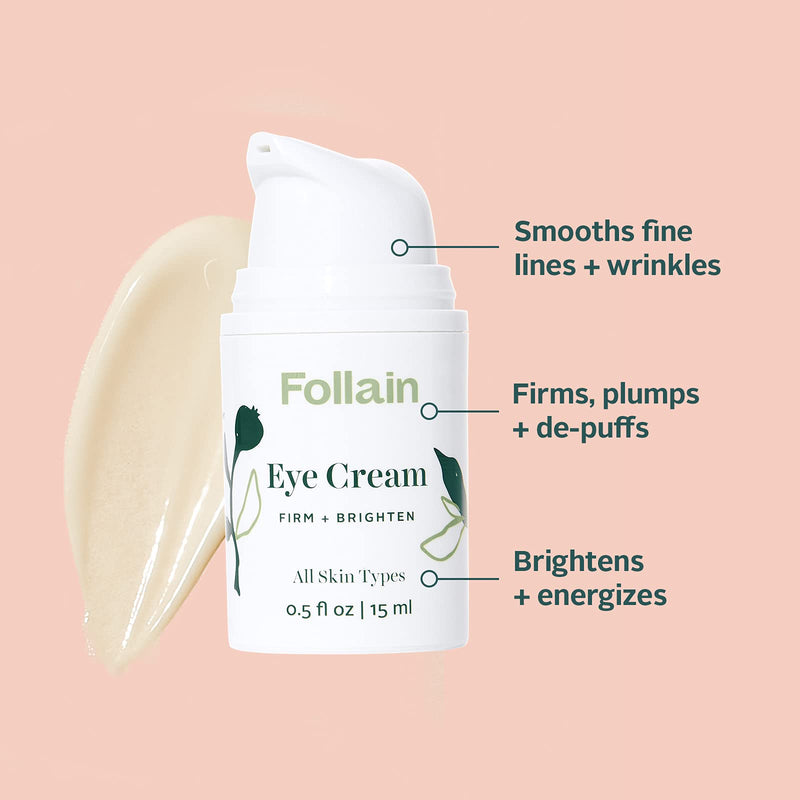 Follain Eye Cream: Firm + Brighten | for Dark Circles and Puffiness, Helps Improve Look of Fine Lines, Wrinkles, Under-Eye Bags, Vitamin C & Caffeine, Firming & Hydrating Gel, Cruelty Free, 05. fl oz - BeesActive Australia