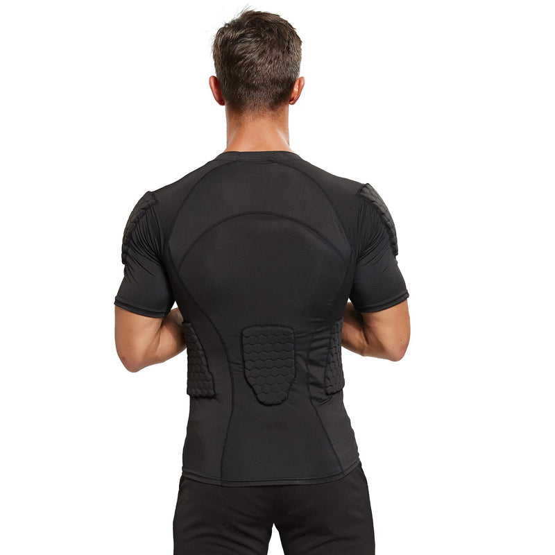 [AUSTRALIA] - Zicac Men's Sports Shock Rash Guard Compression Padded Shirt Soccer Basketball Protective Gear Chest Rib Guards Black US:S(Asia Tag M) 