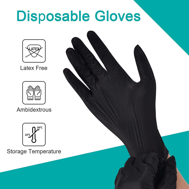 Black Vinyl Disposable Gloves | Latex Free Gloves | Powder Free Gloves | Medical Exam Gloves | Use in Surgical, Home, Cleaning, and Food Gloves | Extra Strong and Thick – Box of 100 – Black - (Large) L - BeesActive Australia