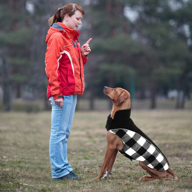 Kuoser Reversible Dog Cold Weather Coat, Reflective Waterproof Winter Pet Jacket, British Style Plaid Dog Coat Warm Cotton Lined Vest Windproof Outdoor Apparel for Small Medium and Large Dogs Black Medium (Pack of 1) - BeesActive Australia