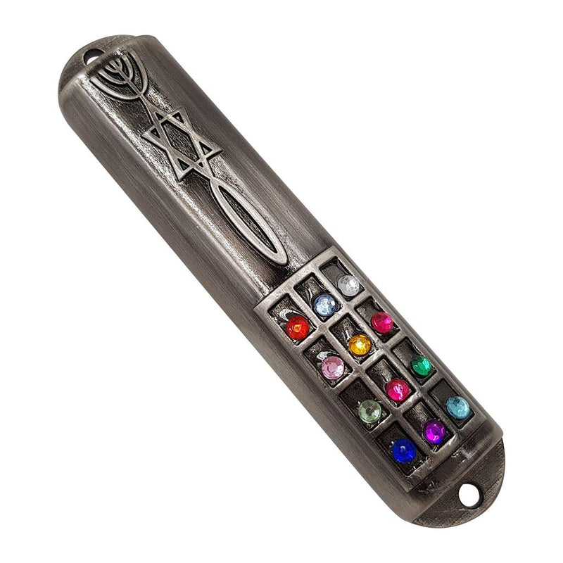 Pewter Messianic Mezuzah Case with Scroll for Door Hoshen Messianic Seal 9 cm / 3.5 Inch - BeesActive Australia