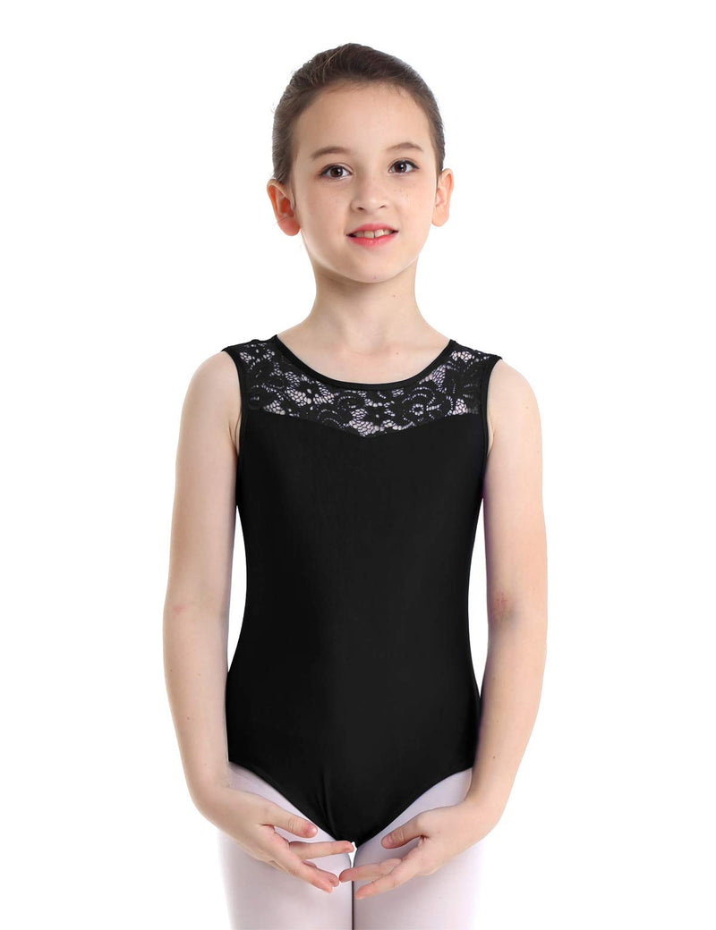 [AUSTRALIA] - MSemis Kids Girls Floral Lace Splice Cutout Back Leotard Ballet Dance Dancewear Gymnastic Unitard Black 10-12 