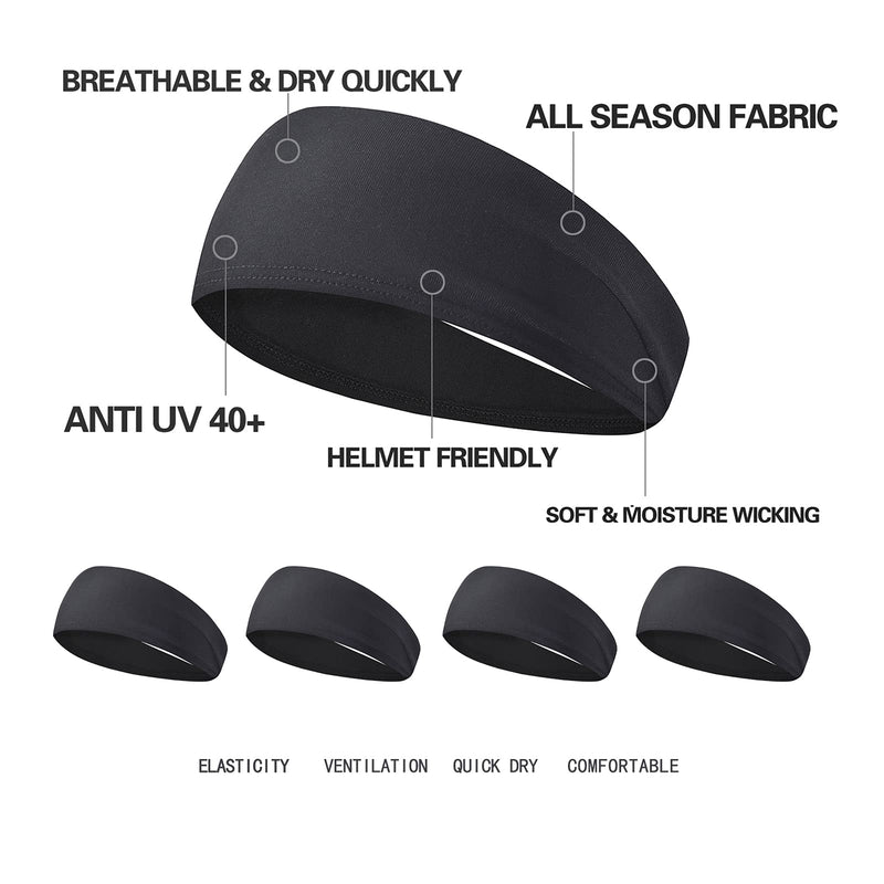 Acozycoo Mens Running Headband,5Pack,Mens Sweatband Sports Headband for Running,Cycling,Basketball,Yoga,Fitness Workout Stretchy Unisex Hairband 5 Black - BeesActive Australia