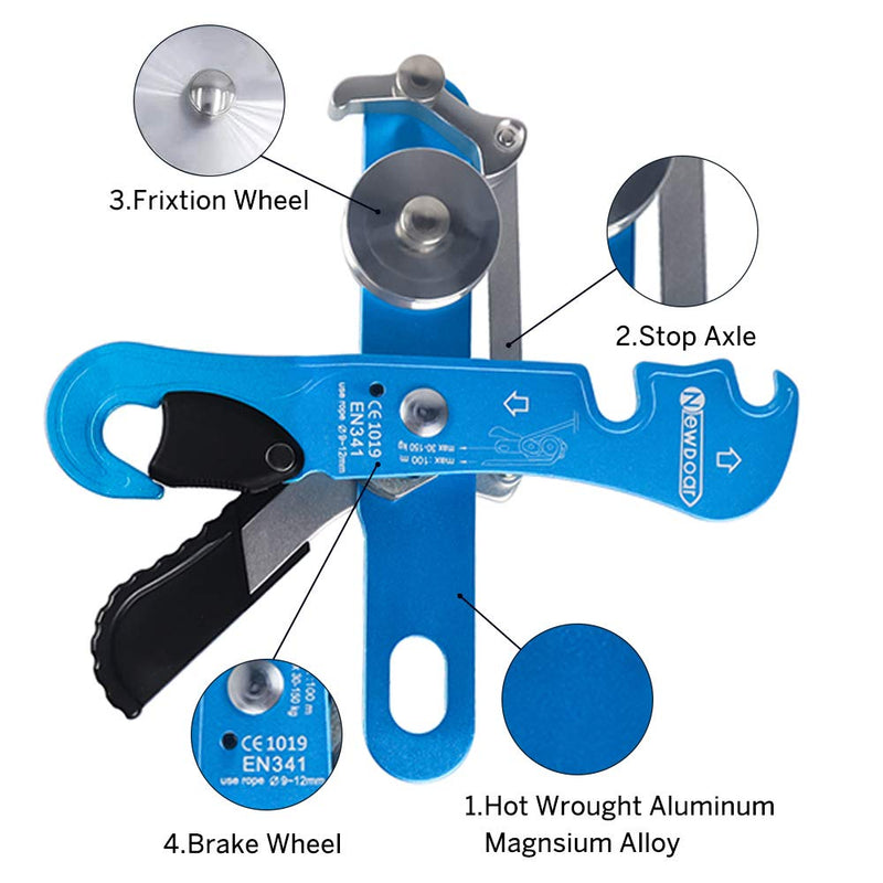 NewDoar Climbing Stop Descender Rappelling Belay for Ropes 9-12mm The Novices for Rescue & Arborist CE Certification Blue - BeesActive Australia