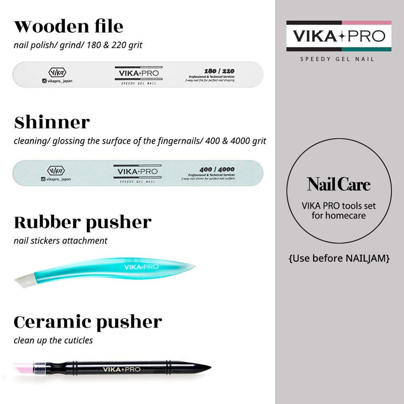 VIKA PRO Nail Care Tool Set (Wooden file, Shinner, Ceramic Pusher, Rubber Pusher) Perfect Home Nail Care Set by VIKA - BeesActive Australia
