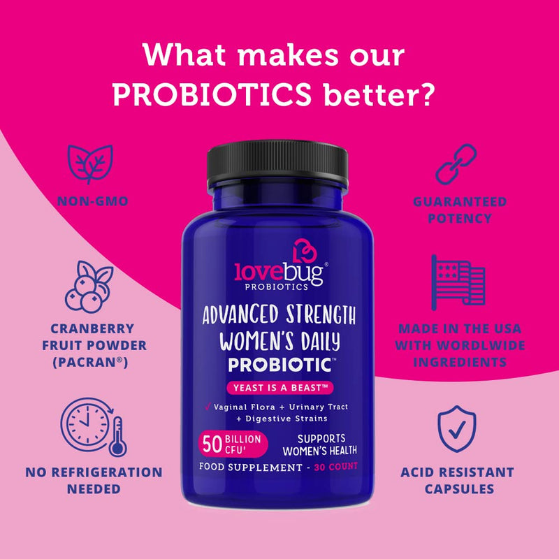 Lovebug Advanced Strength Women�s Probiotic | Clinically Studied Ingredients | Multi-Strain 50 Billion CFU | 30 Capsules 30 Count (Pack of 1) - BeesActive Australia