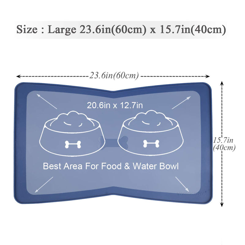 Vivaglory Pet Food Mat 24" L x 16" W or 19" L x 12" W, Waterproof & Anti-Slip Dog Food Bowl Mats with Raised Edge, Anti-Messy Bowknot-Shape & Whale-Shape Placemat for Dogs Cats 24"x16"(Bowknot-shape) Navy Blue - BeesActive Australia