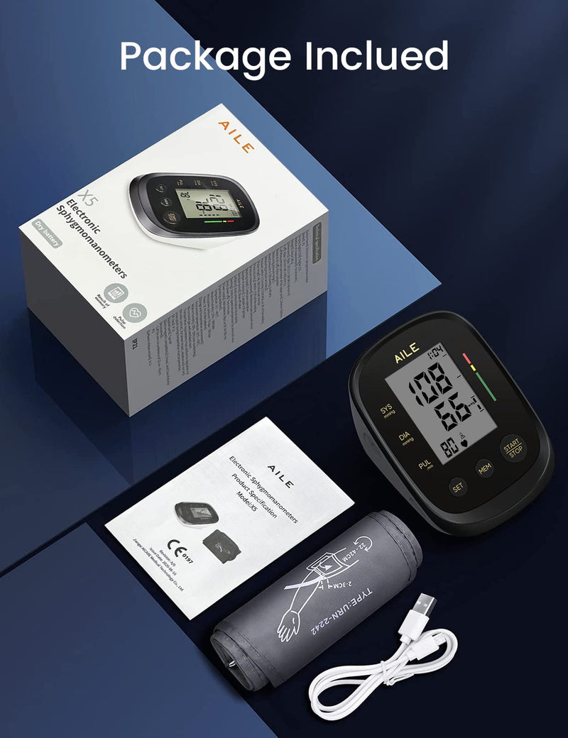 [2023] AILE Blood Pressure Monitor CE Approved UK Blood-Pressure Monitor Accurate, Reliable Blood Pressure Monitors Upper Arm Blood Pressure Machine (Blood Pressure Cuff 8.7”-16.5”), 2 * 99 Memory Black - BeesActive Australia
