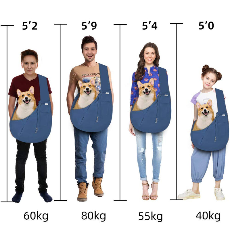 FDJASGY Small Pet Sling Carrier-Hands Free Reversible Pet Papoose Bag Tote Bag with a Pocket Safety Belt Dog Cat for Outdoor Travel Navy Blue - BeesActive Australia