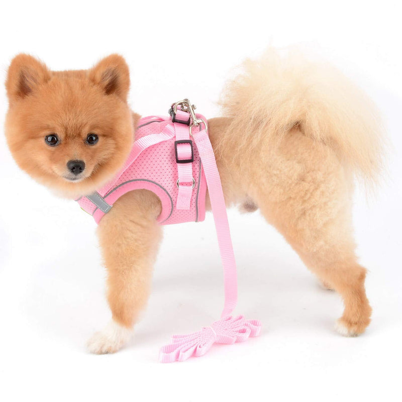 SMALLLEE_LUCKY_STORE Soft Mesh Puppy Harness Vest,Step-in Small Dog/Cat Harness and Leash Set for Walking Outdoor XS(chest 10.0",for 1-3 lbs) pink - BeesActive Australia