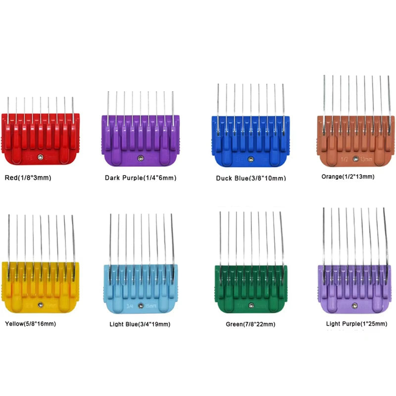 Professional Animal Stainless Steel Attachment 8 Size Guide Comb Set from 1/8 Inch to 1 Inch(3-25mm),Compatible with Most Andis, Oster A5, Wahl KM Series Clipper Detachable Blade Clippers - BeesActive Australia