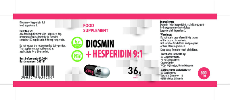 Hepatica Diosmin Hesperidin 500mg 60 Vegan Capsules, 3rd Party lab Tested, High Strength Supplement, No Fillers or Bulkers - BeesActive Australia