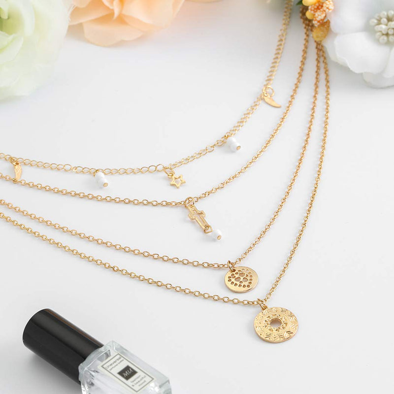 Edary Boho Layered Necklace Cross Pendants Gold Pendants Beaded Necklace for Women and Girls. - BeesActive Australia