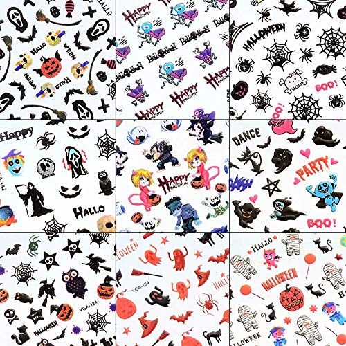 WOKOTO 24Pcs Halloween 3d Nail Adhesive Decals Nail Art Decoration Accessory With 1 Pcs Tweezers Manicure Sticker Kit - BeesActive Australia