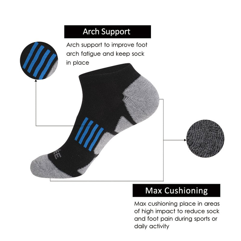 JOYNÉE Men's 6 Pack Athletic No Show Performance Cushioned Low Cut Running Socks Black(6 Pairs) - BeesActive Australia
