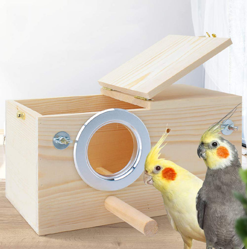 YJJKJ Pine Wood Parakeet Nest Box Bird House Budgie Breeding Mating Box for Lovebirds Cockatiel Parrotlets Medium - BeesActive Australia
