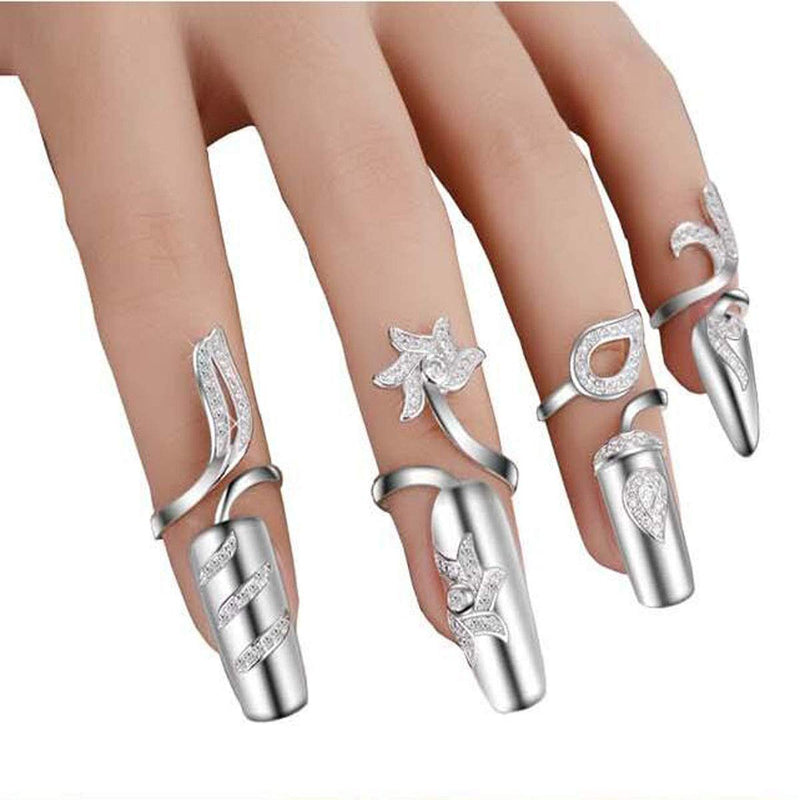 4 Pcs Fashion Rhinestone Crystal Nail Ring Manicure Fingertip Charm Finger Decoration Jewelry Accessories for Women - BeesActive Australia