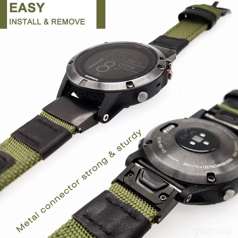 [AUSTRALIA] - YOOSIDE Fenix 5/Fenix 6 Watch Band, 22mm QuickFit NOTA Nylon Durable Wristband Strap for Garmin Fenix 5/5 Plus,Fenix 6,Instinct,Quatix 5, MARQ,Forerunner 935/945,Fit Wrist 6.3-8.66inch (Green) Green 