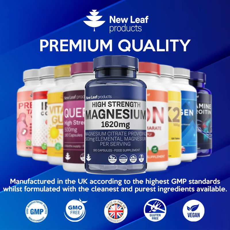 Magnesium Supplements 1620mg - Super Strength - Magnesium Citrate Capsules - (500mg Elemental Vegan Magnesium) Not Magnesium Tablets High Absorption, Bones Muscle & Sleep Support - Made in The UK - BeesActive Australia