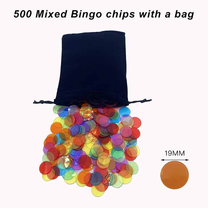 JUNWRROW 500 Pieces 3/4 inch Transparent 6 Color Bingo Counting Chips with Bag - BeesActive Australia