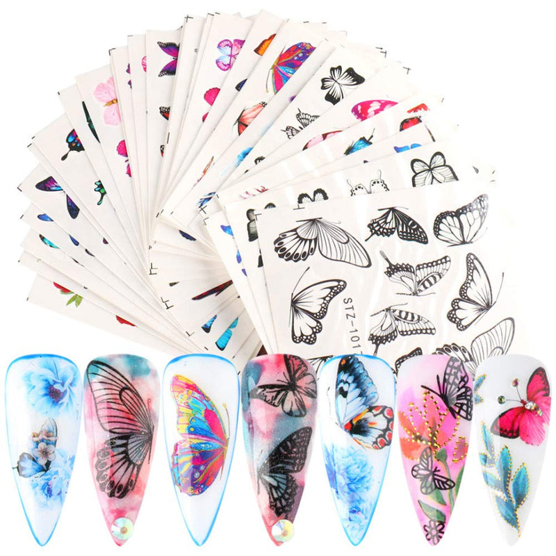 WOKOTO 54 Sheets Water Slide Nail Art Decals with 1Pc Tweezers Butterfly Flower Design Nail Water Transfer Stickers Manicure 3D Decoration KIT1 - BeesActive Australia