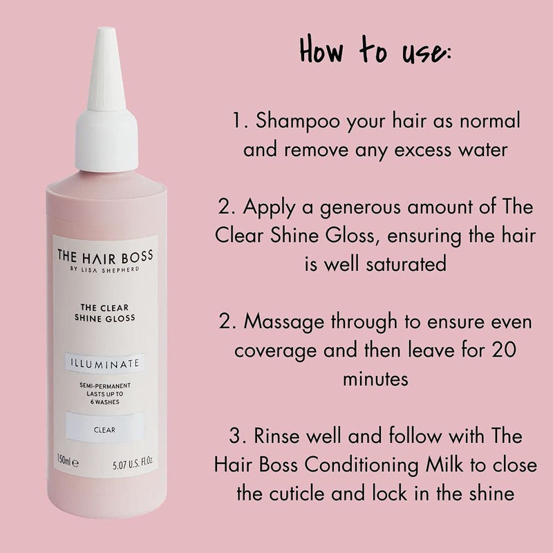THE HAIR BOSS BY LISA SHEPHERD Clear Shine Gloss, Semi-Permanent Hair Treatment for 6 Washes, 150ml - BeesActive Australia