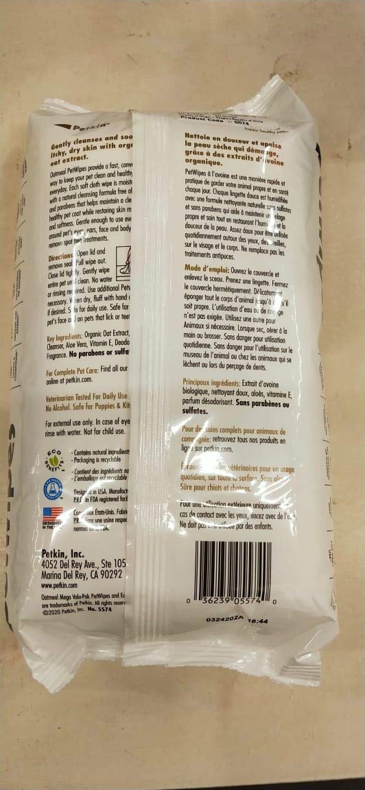Petkin Oatmeal PetWipes Mega Valu-Pak 125 ct - BeesActive Australia