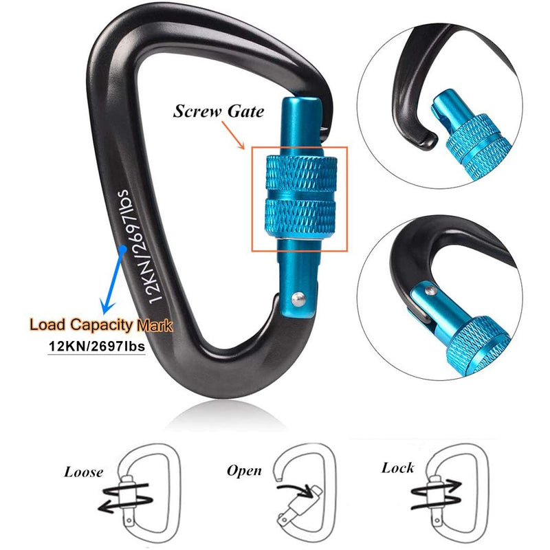 STURME Carabiner Clip 12KN Aluminium Wiregate Lightweight Heavy Duty Large Strong Durable D-Ring Hooks Spring Snap Link Keychain Clips Set for Hammock Improved Design 2022 - BeesActive Australia
