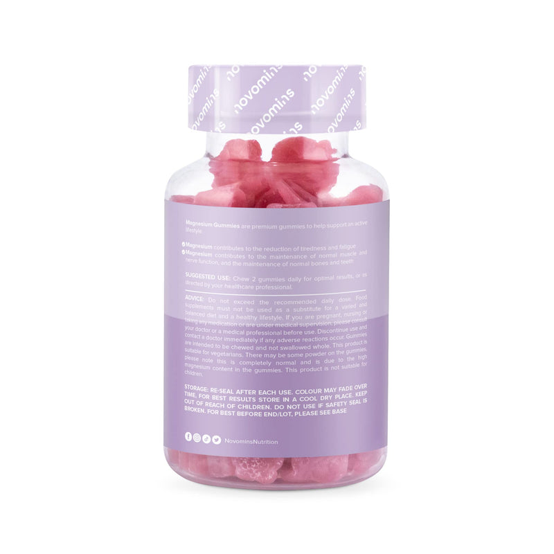 Magnesium Gummies - Vegan - 1 Month Supply - Gluten Free - Chewable Magnesium Supplements - 800mg Magnesium Citrate Providing 120mg of Magnesium - Made by Novomins Raspberry 60 Count (Pack of 1) - BeesActive Australia