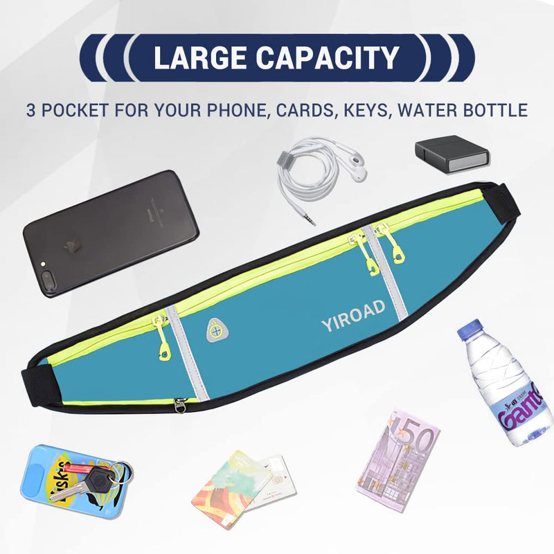 YIROAD Running Belt, Waterproof Fanny Pack for Women Men, Workout Running Waist Pack Bag with Foldable Water Bottle Holder, Adjustable Running Pouch Phone Holder Accessories, Yilu-wp-001, Blue - BeesActive Australia
