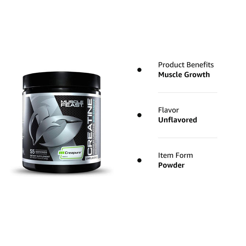 Muscle Feast Creapure Creatine Monohydrate Powder for Muscle Growth Nutritional_Supplement, Vegan Keto Friendly Gluten-Free Easy to Mix, Unflavored, 300g, 55.0 Servings (Pack of 1) 10.5 Ounce (Pack of 1) - BeesActive Australia
