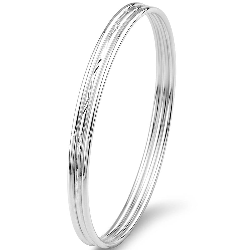 Merdia 925 Sterling Silver Bangle Bracelet Stackable Bangles for Women/Girls Three bangles inner 6CM - BeesActive Australia